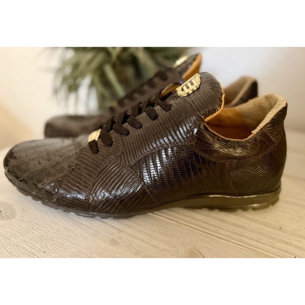David Eden Sport Sneakers Sz 9 Mens Brown Crocodile Lizard Leather Lace Up M3208